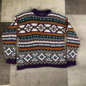 Boca Bleu Vintage Fair Isle Sweater Aztec Knit Pullover Purple Green Mens M‎